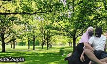 Real muslim couple sneaks outdoor park affair