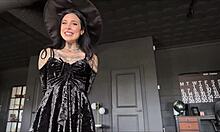 Freaky Goth Stepsis Rides Big Cock At Halloween Party