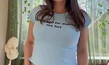 she starts teasing in her tight bra ripping clothes off her huge natural tits slowly