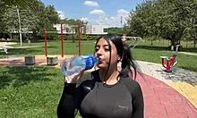 stranger crashes workout gives deepthroat blowjob in car then public anal creampie threesome