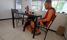 wife's friend stroked my cock under table while she clueless