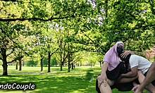 Real muslim couple sneaks outdoor park affair
