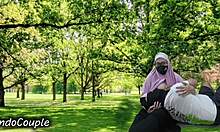 Real muslim couple sneaks outdoor park affair