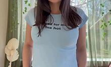 she starts teasing in her tight bra ripping clothes off her huge natural tits slowly