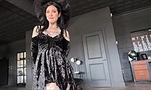 Freaky Goth Stepsis Rides Big Cock At Halloween Party