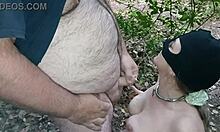 french housewife slave out in the forest for maledom humiliation with facial cumshot