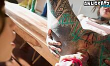 goth tattooed lesbians stretch anal with dildos fingering squirting desk play
