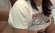 hot little brunette with tiny tits rides boyfriend hard in homemade bedroom fuck