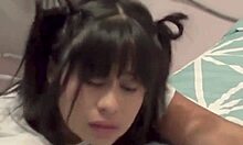 hot little brunette with tiny tits rides boyfriend hard in homemade bedroom fuck