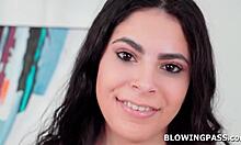 BRUNETTE PETITE GAGS ON MONSTER COCK... NOW FACE FUCK THAT TIGHT THROAT DEEP!?