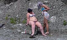 lesbian licks juicy pawg friend's fat shaved pussy outdoors until clitoral orgasm cunnilingus