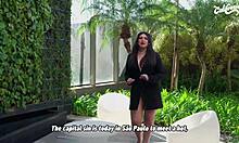two hot brazilian lesbians in lingerie lick shaved pussies and finger big asses wildly