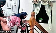 Muslim hijab sister-in-law tied punished at staircase cheating