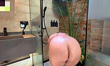 sharing steamy shower with busty curvy milf stepmom until huge facial cumshot on her face