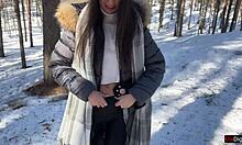 Imagine ripping clothes off sexy teen in snowy forest for creampie doggystyle ride