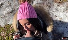 Imagine ripping clothes off sexy teen in snowy forest for creampie doggystyle ride