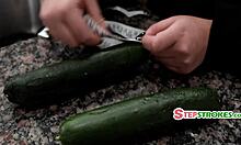 Stepdad flops veggie test stretching tight pussy teen before guys fuck her hard.