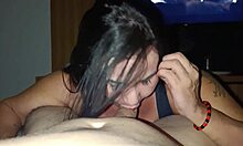 Sexy Latina Milf Drops to Suck Huge Cock in Steamy Midnight Blowjob