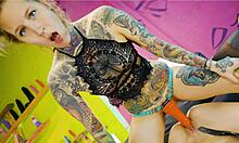 my heart races watching tattooed goth strap-on pound shy teen's tight pussy
