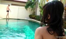 asian babe strips poolside aching for that big cock cowgirl pounding 😈💦