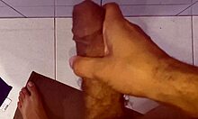 Cuckold husband jerks off watching close-up, moans loud in Portuguese