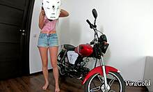 Slim Long-Haired Motorcyclist Blowjob to Tight Anal Creampie Quickie