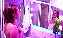this latina soaps up her wet pussy making bubbles before showering