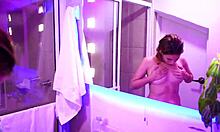 this latina soaps up her wet pussy making bubbles before showering