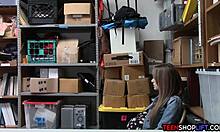 security catches fake pregnant petite brunette teen bent over with monster cock after shoplifting