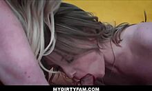 Holy shit, tiny blonde teen stepdaughter with braces and big ass milf stepmom cum hard on stepson's big cock!