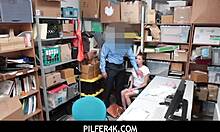Creepy guard fucks shaved teen shoplifter in garage