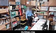 Creepy guard fucks shaved teen shoplifter in garage