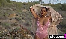 Big Tits Ebony Teen Model Poses Outdoor Body Exposed