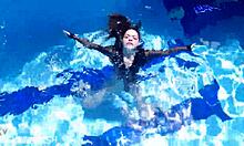 latex jessica bunny sinks into seductive underwater pool