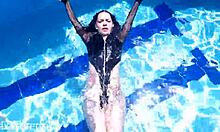 latex jessica bunny sinks into seductive underwater pool