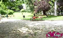 Horny latina Carol Linda flashes natural tits on street then fucks