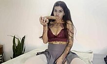 cute skinny latina goth next door gags on huge dildo deepthroat with tears sloppy spit and choking