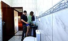 Step-niece sneaks into the BATHROOM alone, starts with a sneaky rub that turns into intense DRY HUMP action