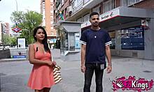Horny latina Carol Linda flashes natural tits on street then fucks