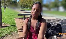 ebony goddess paris rides to a deep finish with monster cock outdoors