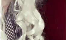 blindfolded bisexual crossdresser drinks his own pee fed by girlfriend close-up