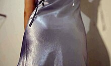 sexy girl in satin dress masturbates wet