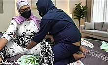 Malaysian Muslim Hijab Wife Licks My Juicy Hairy Pussy in Bedroom Lesbian Playtime