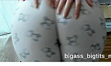 watch this fat milf masturbate bent over in pajamas showing off her curvy cameltoe!