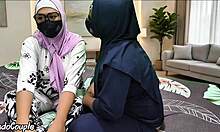Malaysian Muslim Hijab Wife Licks My Juicy Hairy Pussy in Bedroom Lesbian Playtime
