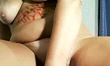 Horny BBW Blonde Slut Strips Rips Clothes Dildo Masturbates