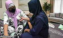 Malaysian Muslim Hijab Wife Licks My Juicy Hairy Pussy in Bedroom Lesbian Playtime