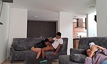 my girlfriend's stepmom in lingerie drops to knees sucking my cock like a pro taboo style