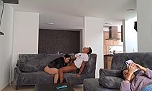 my girlfriend's stepmom in lingerie drops to knees sucking my cock like a pro taboo style