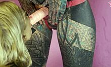Alt goth girl strap-on fucks tattooed teen pussy missionary with sloppy wet dildo